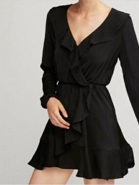 Express Black Ruffle Wrap Mini Dress